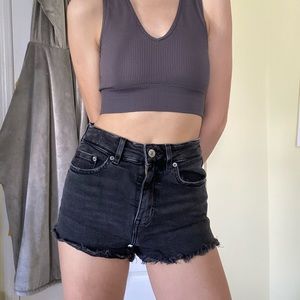 Black denim shorts
